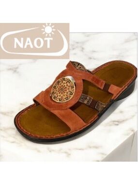 Naot Leather Sandals  size 39 Orange and Brown with Gold Accent